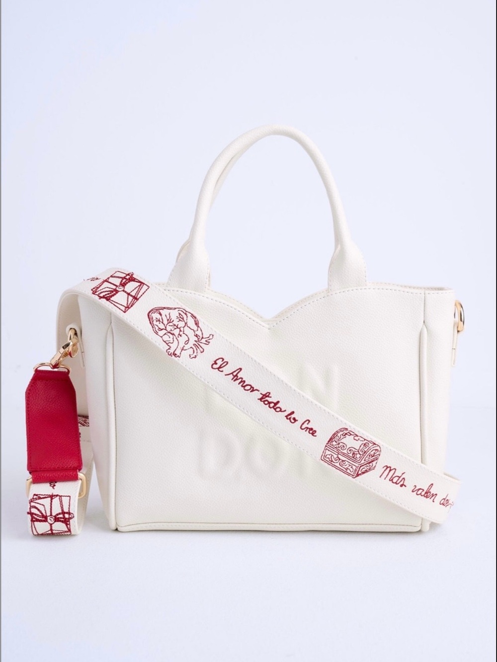 White Structured Tote Bag with Crossbody Strap